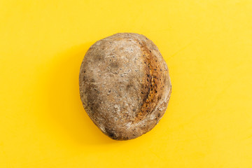 Naklejka premium Fresh baked organic whole grain rye bread on bright yellow background