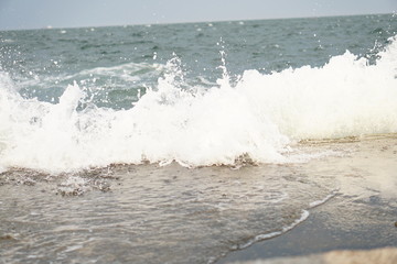 storm, big waves on the coast, splashes of salt water