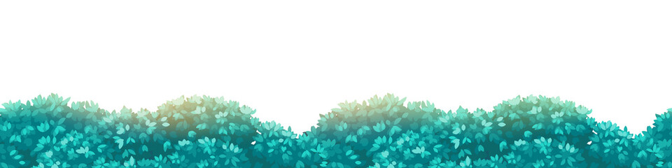 Background with fluffy thickets, bushes with dense foliage. Seamless border for design. Vector illustration