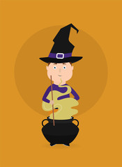 Vector illustration. Witch making a potion.