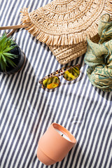 Women's Yellow Lens Sunglasses and Straw Clutch