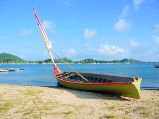 Yole ronde - racing sailing boat in Martinique.