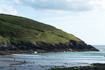 Manorbier Burg-Schloss und gleichnamiger Strand, Wales, gro&szlig;britannien
