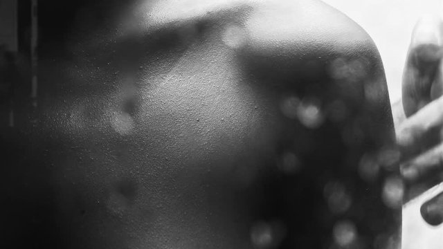 Male hand gentle touchs woman skin, concept of foreplay