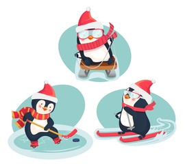 Fototapeta premium active penguins in winter concept