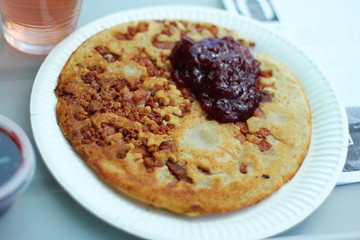 Swedish dish Kolbulle with lingonberry jam