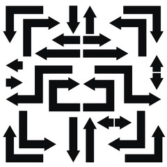 Set of flat square arrows isolated on white background