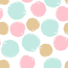 Colorful grunge seamless pattern with abstract hand drawn  round brush strokes, paint splashes, circles, dots, geometrical shapes. Messy infinity texture, modern grungy background.Vector illustration.