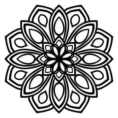 Fototapeta premium Black outline flower mandala. Vintage decorative element. Ornamental round doodle flower isolated on white background. Geometric circle element. Vector illustration.