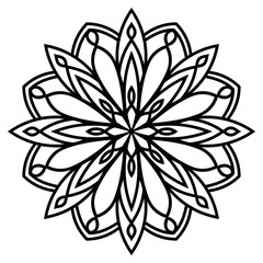 Black outline flower mandala. Vintage decorative element. Ornamental round doodle flower isolated on white background. Geometric circle element. Vector illustration.