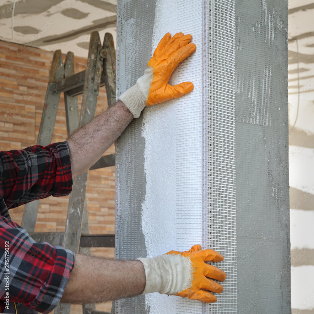 Wall mural House renovation, polystyrene wall insulation