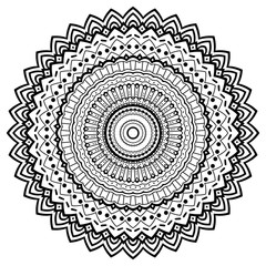 Mandala isolated on white background. Ornamental black round doodle flower isolated on white background. Black outline mandala. Geometric circle element. Vector illustration.