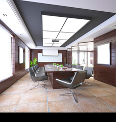 3d render of working office meeting room