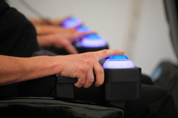 game business  pla  hand controller man using  simulator virtual control panel