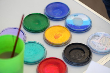 set of brushes and paints for akvagrim