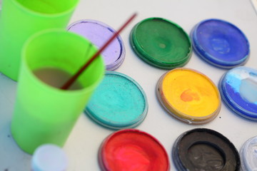 set of brushes and paints for akvagrim