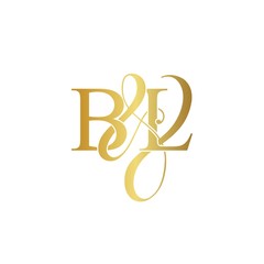 Initial letter B & L BL luxury art vector mark logo, gold color on white background.