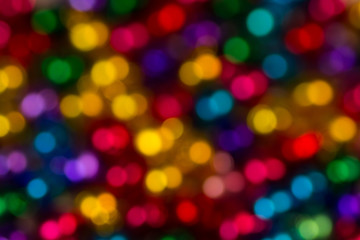 blurred bokeh bright multicolored iridescent glowing gold dimming beads spread on the table background