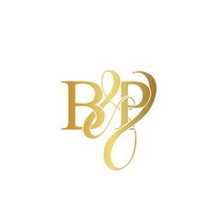 Initial letter B & P BP luxury art vector mark logo, gold color on white background.