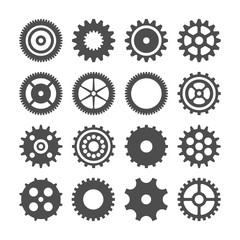 Gear wheels set. Retro vintage cogwheels collection. Industrial icons. Vector illustration