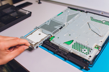 top view of a clean and shining video game console after the internal cleaning service.