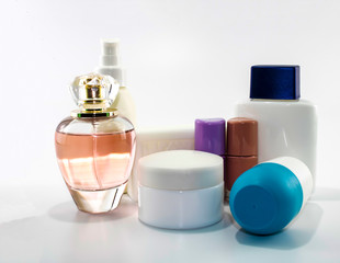 Personal care products. Background in white color close-up. It was taken in the studio.