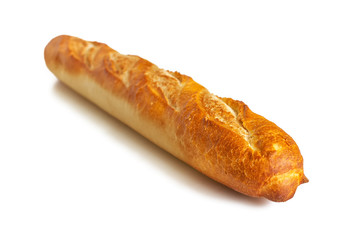 French baguette with crispy Golden crust, from bakery, isolated on white background