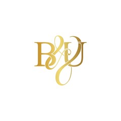 Initial letter B & U BU luxury art vector mark logo, gold color on white background.