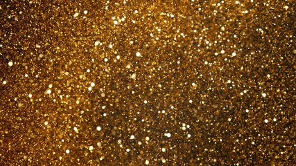 Super slow motion of glittering golden particles on black background. Shallow depth of focus. Filmed on high speed cinema camera, 1000 fps. - Powered by Adobe