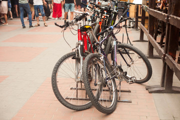 Fototapeta na wymiar Bicycle parking lot in the city street