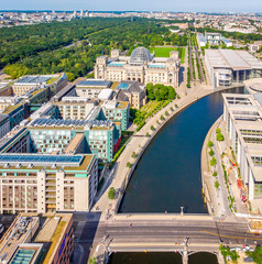 Aerial view of Reichstag in summer day, Berlin