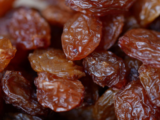 Close-up of Raisins, Selected Focus, Food Background