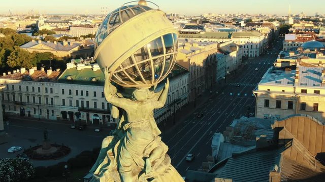 breathtaking sculpture on rooftop close round aerial motion