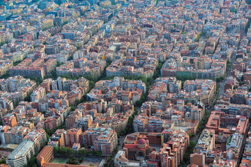 Aerial view of Barcelona main street and city skyline, Spain