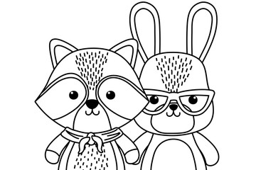 Raccoon and rabbit cartoon design