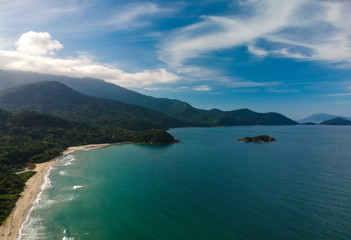 Fototapeta na wymiar Aerial view of Castelhanos beach in Ilhabela Island, Sao Paulo, Brazil