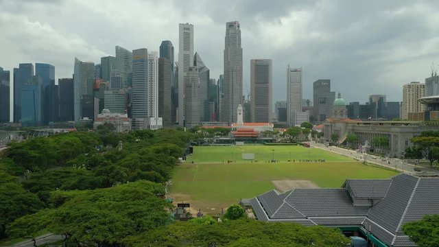 day time singapore city center famous downtown gallery field aerial panorama 4k 