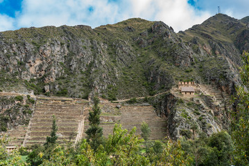 View of the moutain side and Ollantaytambo ruins
