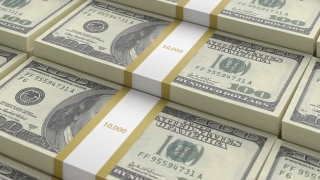 Close-up endless loopable moving stacks of banknote of old sample dollars. Concept business success, finance, banking. 3d Animation 4k Ultra HD 3840x2160.
