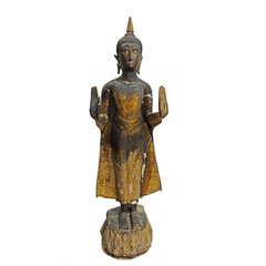 Avalokitesvara bronze statue of Srivijaya kingdom in Surat Thani province, Chaiya district, Thailand Isolated on white background.