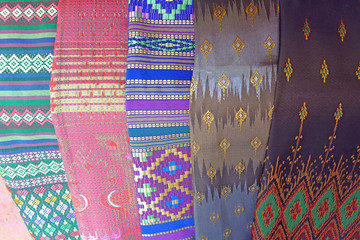 Thai silk pattern background. Colorful / beautiful Thai silk fabric
