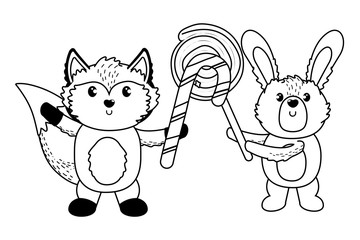 Fox and rabbit cartoon with sweet food design