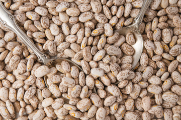 Pinto Beans Close Up Top view, Food Background, Dried Beans, Legume 