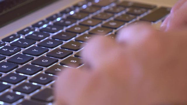 Using laptop computer hand view 4k