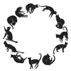 Hand Drawn Vector Cat Silhouette Frame