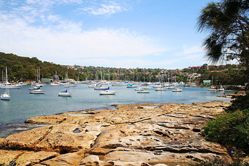 Fototapeta na wymiar Boats at anchor at Forty Baskets bay. Manly. Australia.