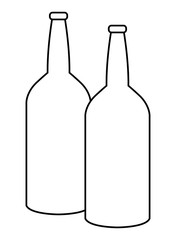 two glass bottle icon cartoon in black and white