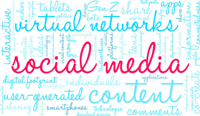 Social Media Word Cloud on a white background. 