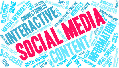 Social Media Word Cloud on a white background. 