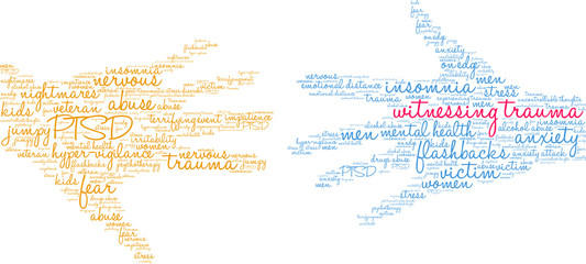 Witnessing Trauma Word Cloud on a white background. 